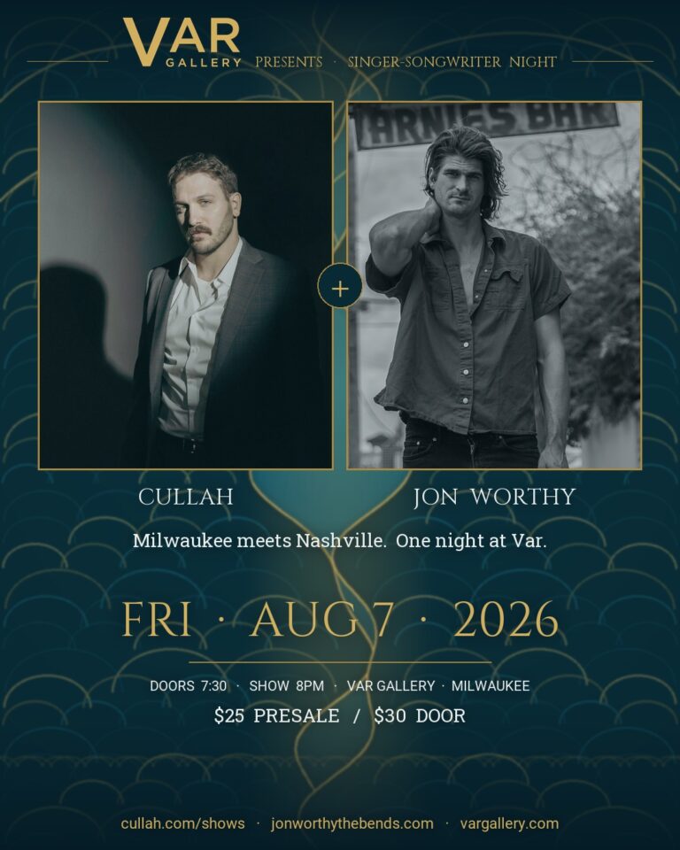 Concert poster: Cullah plus Jon Worthy, Friday August 7 2026 at Var Gallery Milwaukee, doors 7:30, show 8PM